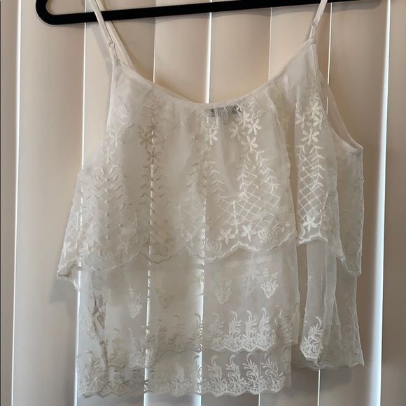 American Eagle White Lace Cropped Tank Top - Picture 2 of 3